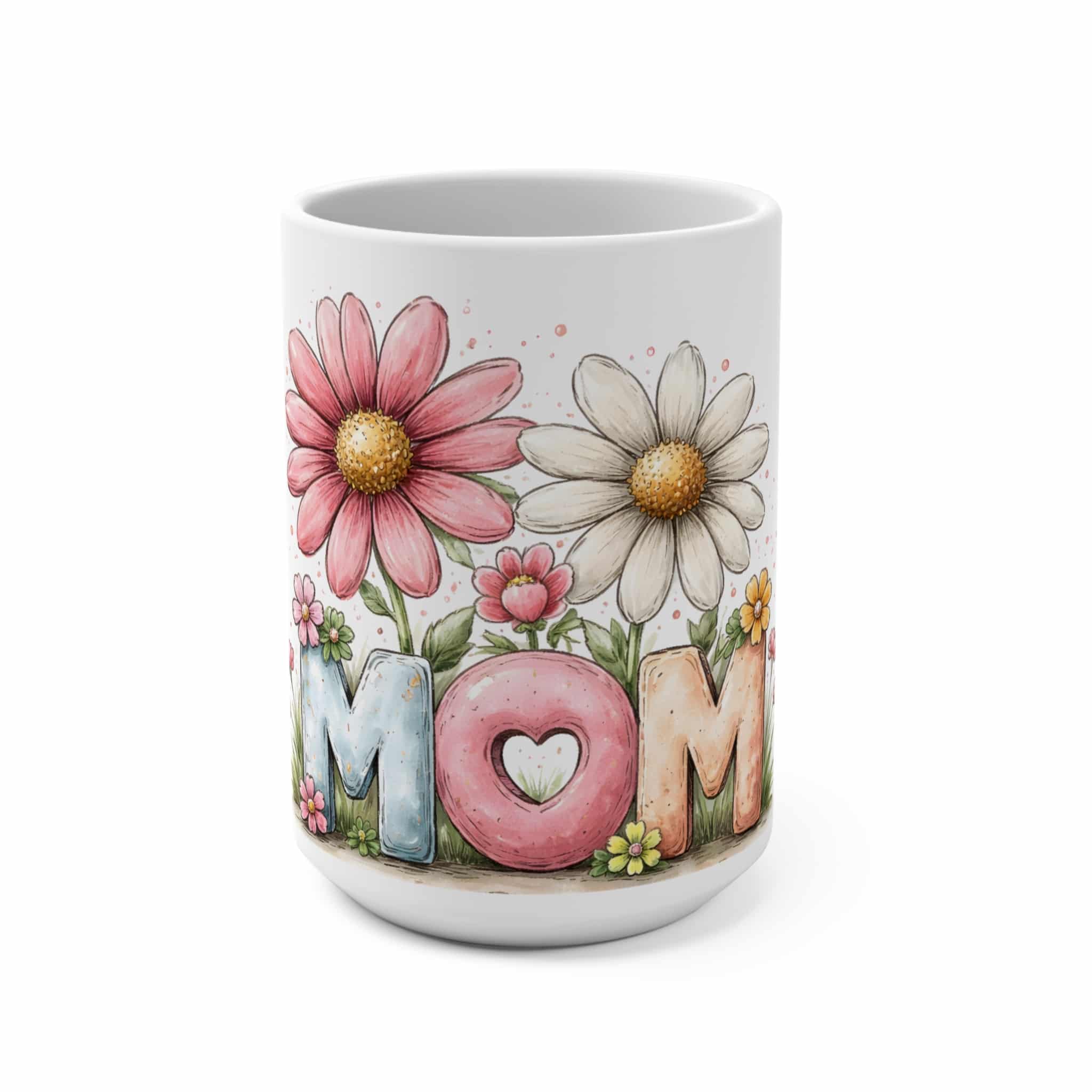 Floral MOM Letters Mug | Pink Daisies and Tulips 15oz