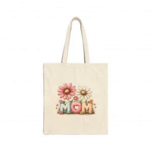 Mom Floral Tote Bag — 'MOM' Flower Design Cotton Canvas Tote (Mother's Day Gift)
