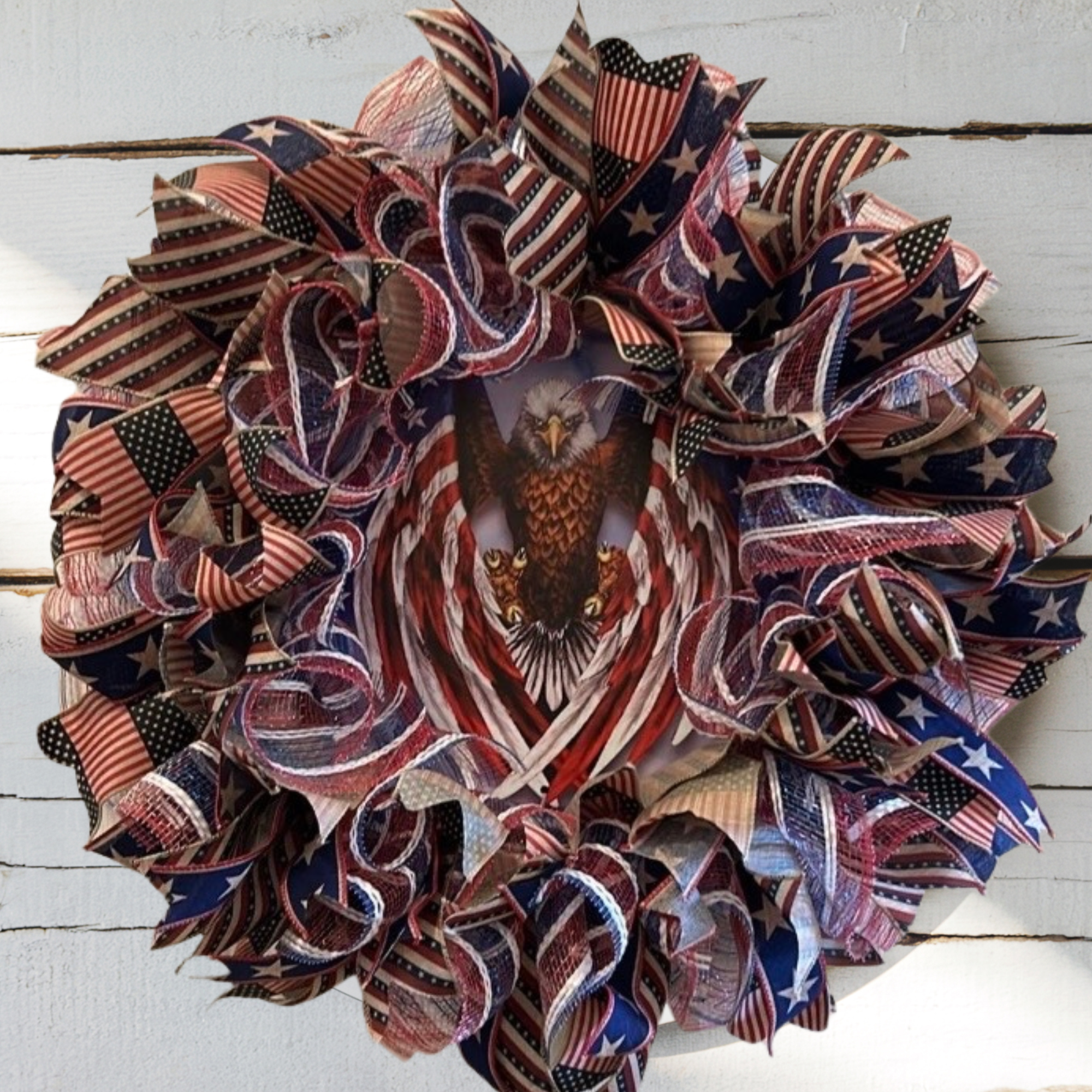 Eagle Patriotic Mockup Wreath with an Eagle sign in the middle against a white wall