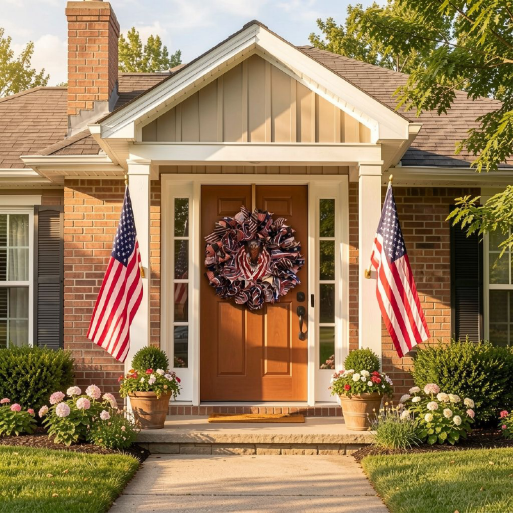 Eagle Patriotic Mockup2 Image of a front porch showcasing a handmade Eagle wreath